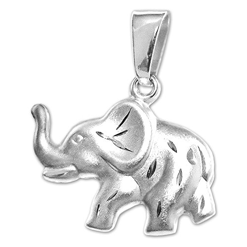 CLEVER SCHMUCK Silberner Anhänger Elefant ca. 16 x 10 mm, beidseitig plastisch vorn matt diamantiert hinten glänzend Sterling Silber 925 in Schmuckverpackung von CLEVER SCHMUCK