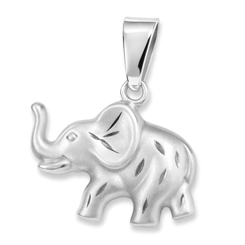 CLEVER SCHMUCK Silberner Anhänger Elefant ca. 16 x 10 mm, beidseitig plastisch vorn matt diamantiert hinten glänzend Sterling Silber 925 in Schmuckverpackung von CLEVER SCHMUCK