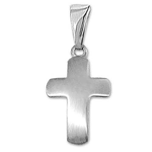 CLEVER SCHMUCK Silbernes kleines Kinder Kreuz 12 mm schlicht seidenmatt leicht gewölbt, Anhängerschlaufe glänzend Sterling Silber 925 rhodiniert in Geschenkfaltbox für Kinder von CLEVER SCHMUCK