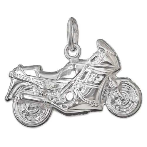 CLEVER SCHMUCK Silberner Anhänger Motorrad 23 x 13 mm beidseitig plastisch glänzend Sterling Silber 925 von CLEVER SCHMUCK