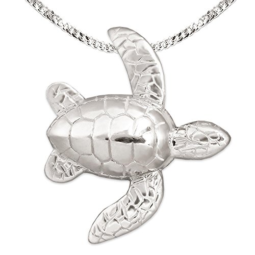 CLEVER SCHMUCK Set Silberner Damen Herren Anhänger Schildkröte 25 mm vollplastisch mit beweglichen Flossen seitlich hängend und Kette Panzer 45 cm STERLING SILBER 925 von CLEVER SCHMUCK