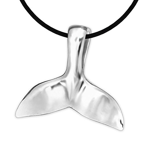 CLEVER SCHMUCK Anhänger Walfischflosse 20 x 17 mm beidseitig plastische Form glänzend Sterling Silber 925 mit schwarzem Band von CLEVER SCHMUCK