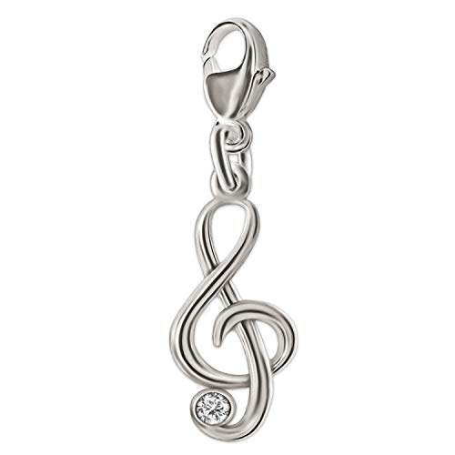 CLEVER SCHMUCK Silberner Damen Anhänger als Charm Notenschlüssel 18 mm Musik glänzend mit Zirkoniastein weiß Sterling Silber 925 in Geschenkfaltbox von CLEVER SCHMUCK