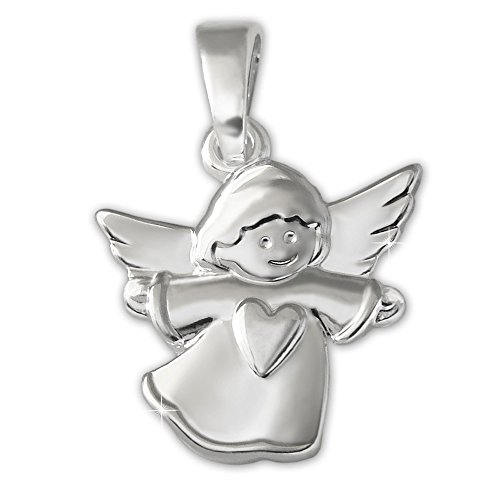 CLEVER SCHMUCK Silberner Kinder Anhänger Kleiner Schutzengel 12 mm mit Herz auf dem Kleidchen hochglänzend poliert Sterling Silber 925 für in Schmuckverpackung von CLEVER SCHMUCK