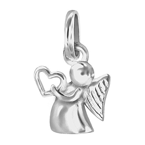 CLEVER SCHMUCK Silberner Anhänger kleiner Mini Engel 10 mit Herz in der Hand und glänzend STERLING SILBER 925 für Kinder in Geschenkfaltbox von CLEVER SCHMUCK