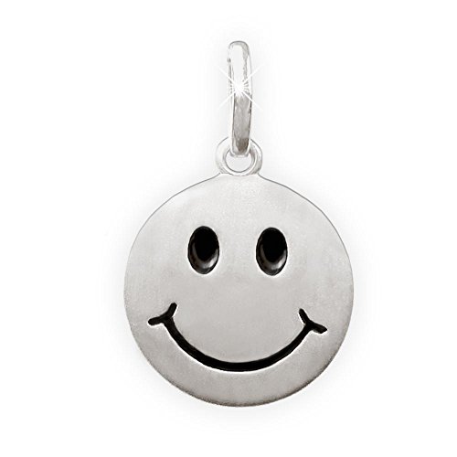 CLEVER SCHMUCK Silberner Anhänger rund Ø 12 mm Smiley Gesicht Symbol fröhlich Glück 925 Sterling Silber in Geschenkfaltbox von CLEVER SCHMUCK