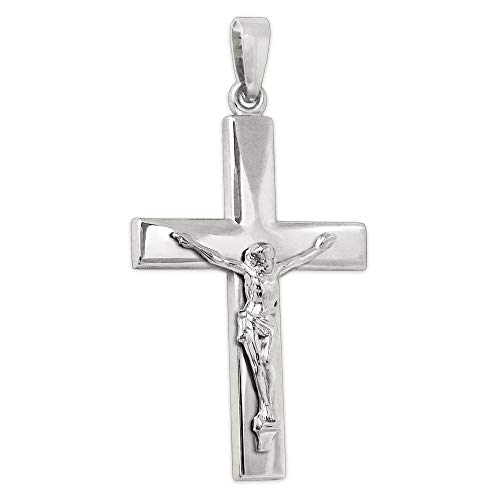 CLEVER SCHMUCK Silberner Anhänger sehr großes Jesus Kreuz 41 mm breite gerade schlichte Form glänzend 925 Sterling Silber im Kreuz-Etui von CLEVER SCHMUCK