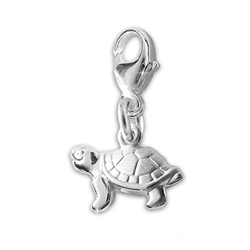 CLEVER SCHMUCK Silberner Charm Anhänger Mini Schildkröte 9 mm beidseitig plastisch und glänzend 925 Sterlingsilber in Geschenkfaltbox von CLEVER SCHMUCK
