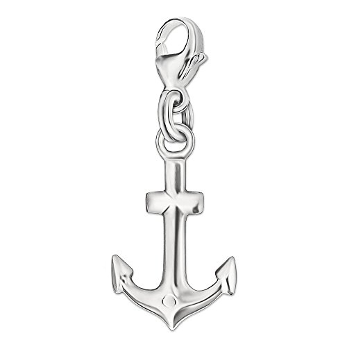 CLEVER SCHMUCK Silberner Damen Charm Anhänger Anker 15 mm und beidseitig plastisch glänzend Sterling Silber 925 in Geschenkfaltbox von CLEVER SCHMUCK