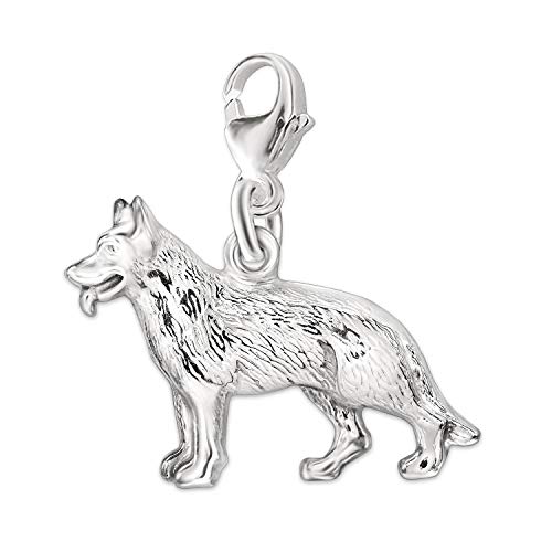 CLEVER SCHMUCK Silberner Damen Charm Anhänger Deutscher Schäferhund 14 x 21 mm beidseitig figürliche Form glänzend 925 Silber in Schmuckverpackung von CLEVER SCHMUCK