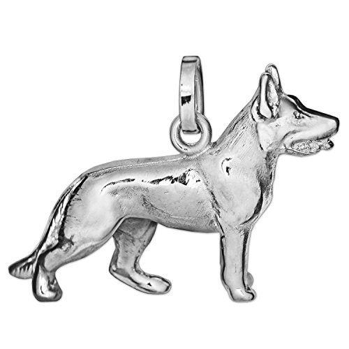 CLEVER SCHMUCK Silberner Damen oder Herren Anhänger Deutscher Schäferhund 3D vollplastisch glänzend STERLING SILBER 925 von CLEVER SCHMUCK
