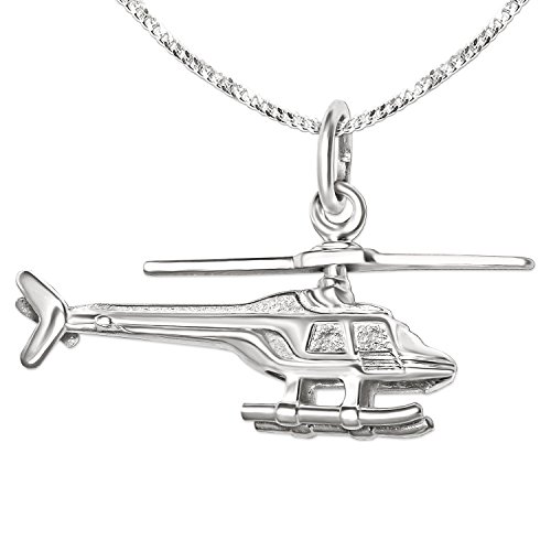 CLEVER SCHMUCK Silberner Herren Anhänger Hubschrauber beidseitig plastische 3D Form glänzend mit beweglichen Rotorblättern und Kette Panzer 45 cm STERLING SILBER 925 von CLEVER SCHMUCK