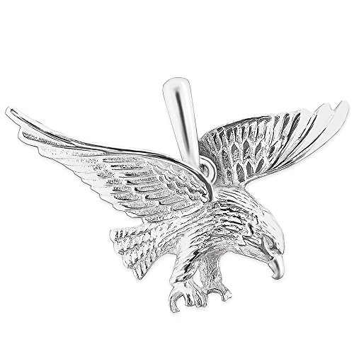 CLEVER SCHMUCK Silberner Herren Anhänger großer Adler fliegend 37 mm plastisch glänzend 925 Sterling Silber im Schmucketui blau von CLEVER SCHMUCK