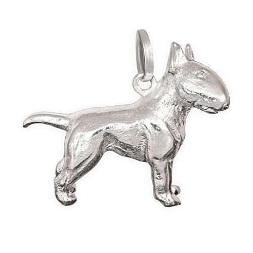 CLEVER SCHMUCK Silberner Hund Anhänger 3D Bullterrier 18 x 23 plastisch und glänzend STERLING SILBER 925 im Etui blau von CLEVER SCHMUCK