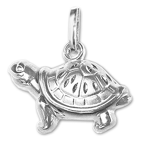 CLEVER SCHMUCK Silberner kleiner Anhänger kleine Schildkröte 15 mm breit beidseitig plastisch figürliche Form glänzend teils seidenmatt diamantiert gemustert Sterling Silber 925 in Schmuckverpackung von CLEVER SCHMUCK