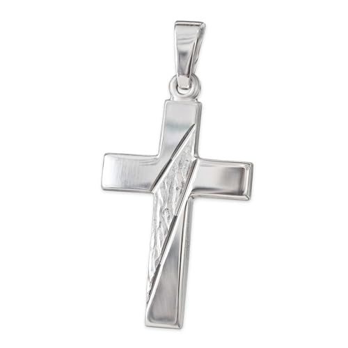 CLEVER SCHMUCK Silberner Kreuz Anhänger 21 mm glänzend und quer diamantiert STERLING SILBER 925 in Geschenkfaltbox für Jugendliche, Damen oder Herren von CLEVER SCHMUCK