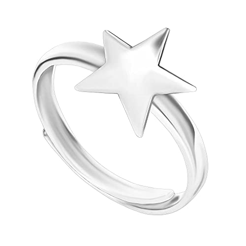 CLEVER SCHMUCK Silberner Mädchen Damen Ring mit Stern leicht gewölbt hochglänzend poliert Sterling Silber 925 universell einstellbare Größe im Etui weiß von CLEVER SCHMUCK