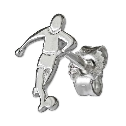 CLEVER SCHMUCK Silberner Ohrring als Single Ohrstecker Fussballer 11 x 7 mm glänzend Sterling Silber 925 im Etui blau von CLEVER SCHMUCK