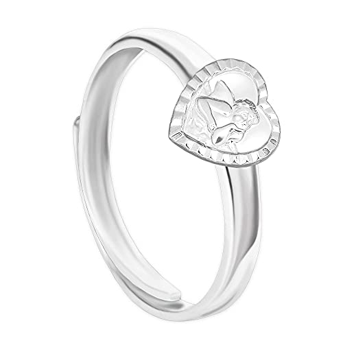 CLEVER SCHMUCK Silberner verstellbarer Mädchen Ring glänzend Engel Herz Form seidenmatt mit Rand glänzend diamantiert STERLING SILBER 925 im Etui weiß von CLEVER SCHMUCK