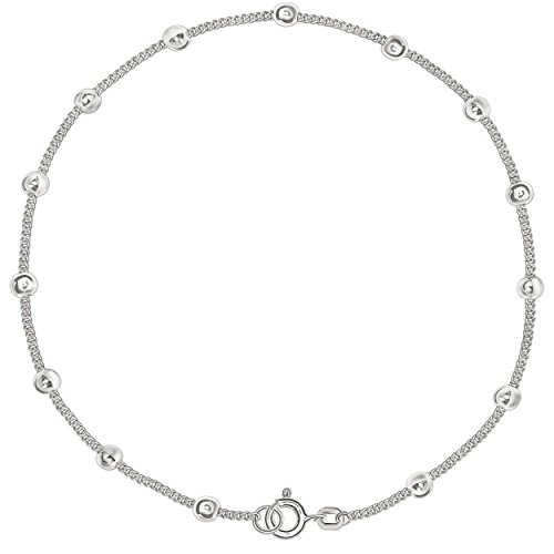 CLEVER SCHMUCK Silbernes Fußkettchen Panzer 25 cm (auch kürzer tragbar, Verschluß vor Kugel) mit vielen Kugeln Ø ca. 2,5 mm, glänzend STERLING SILBER 925 in Geschenkfaltbox von CLEVER SCHMUCK