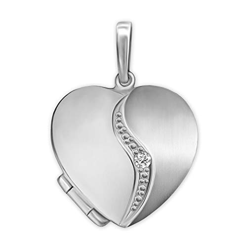 CLEVER SCHMUCK Silbernes Herzmedallion Damen Anhänger Medaillon als Herz mit Zirkonia Stein STERLING SILBER 925 im Etui rot Ich Liebe Dich von CLEVER SCHMUCK