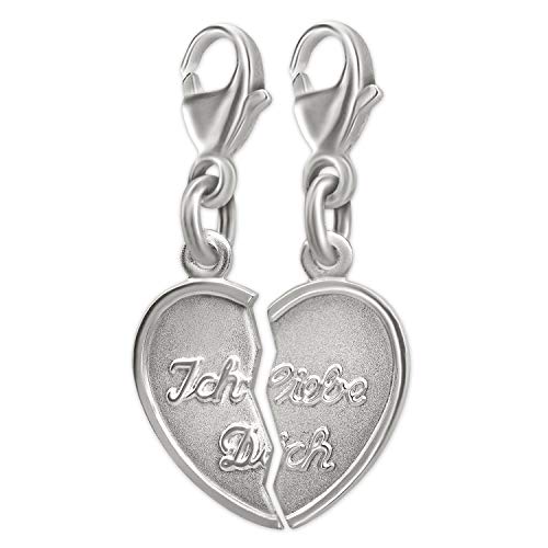 CLEVER SCHMUCK Silbernes Paar Charm Anhänger Herz 13 x 11 mm 2-teilig Ich Liebe Dich matt und glänzend kombiniert Sterling Silber 925 im Etui rot Ich Liebe Dich von CLEVER SCHMUCK