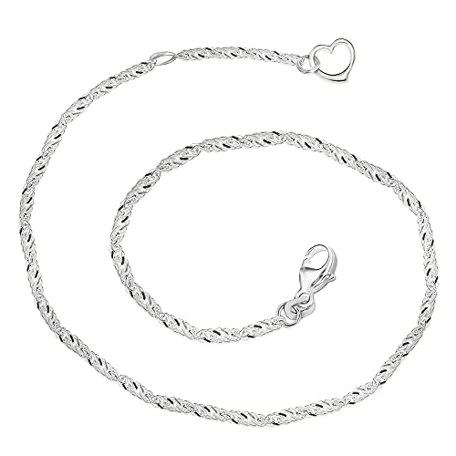 CLEVER SCHMUCK Silbernes elegantes Damen Fußkettchen Singapur 25/27 cm gedrehte Optik mit frei schwingenden Mini Herz glänzend 925 Sterling Silber im Schmucketui von CLEVER SCHMUCK