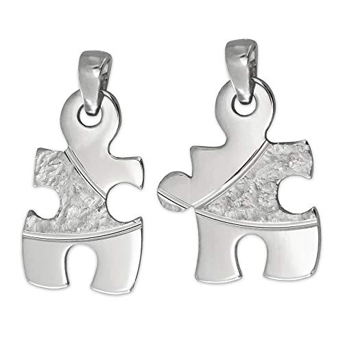 Clever Schmuck 2 Silberne geteilte Freundschaftsanhänger Puzzle 19 mm mit Strukturoberfläche, Bögen STERLING SILBER 925 Damen Kinder Jugendliche Herren von CLEVER SCHMUCK