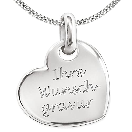 CLEVER SCHMUCK Silberne Herzkette Anhänger Großes Herz 21 x 20 mm seitlich hängend glänzend unklusive Kette Sterling Silber 925 im Etui mit Gravur von CLEVER SCHMUCK