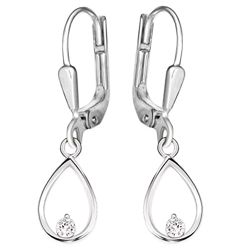CLEVER SCHMUCK Damen Ohrringe klein elegant als Ohrhänger 25 mm mit Mini Tropfen 9 mm 1 Zirkoniastein im Bogen Sterling Silber 925 im Schmucketui von CLEVER SCHMUCK