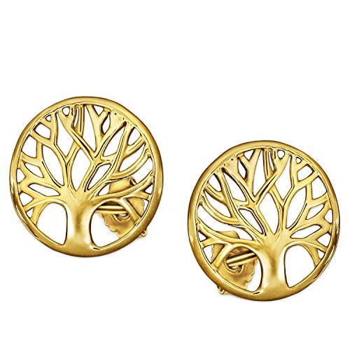 Clever Schmuck Goldene Damen Ohrstecker Baum des Lebens Ø 10 mm elegant glänzend leicht plastisch teils offen 333 GOLD 8 KARAT von CLEVER SCHMUCK