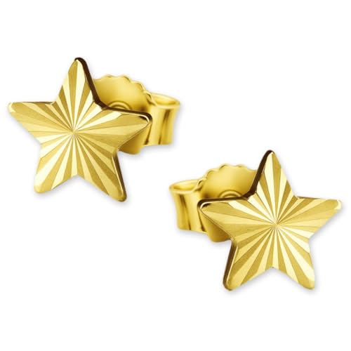 CLEVER SCHMUCK Goldene kleine Damen Kinder Ohrstecker Stern 4,5 mm glänzend diamantiert 333 Gold 8 Karat im Schmucketui von CLEVER SCHMUCK