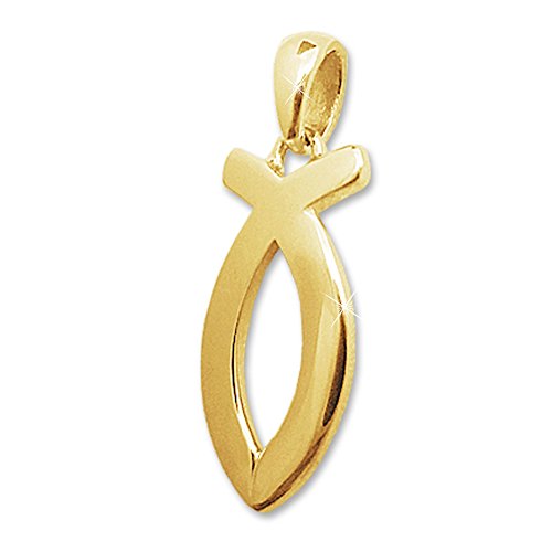 CLEVER SCHMUCK Goldener Damen Anhänger Ichtys 17 mm Jesus Fisch Symbol glänzend 333 GOLD 8 KARAT im Etui sand von CLEVER SCHMUCK