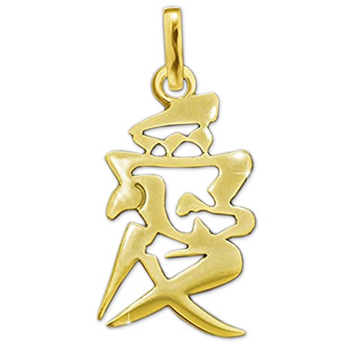 CLEVER SCHMUCK Goldener Damen Anhänger chinesisches Schriftzeichen Symbol Liebe 16 mm offen glänzend 333 GOLD 8 KARAT im rotem Liebes-Etui von CLEVER SCHMUCK