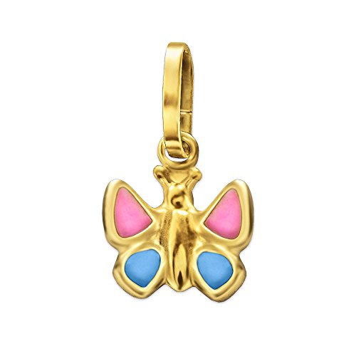 CLEVER SCHMUCK Goldener Mädchen Anhänger kleiner Schmetterling 7 x 6 mm pink blau lackiert glänzend 333 GOLD 8 KARAT von CLEVER SCHMUCK