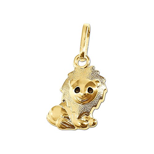 CLEVER SCHMUCK Goldener kleiner Kinder Anhänger Mini Löwe 10 mm glänzend Mähne seidenmatt Augen schwarz lackiert 333 GOLD 8 KARAT für Junge oder Mädchen von CLEVER SCHMUCK