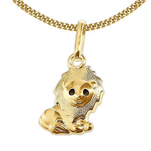 CLEVER SCHMUCK Goldener kleiner Löwen Anhänger 10 mm Augen schwarz lackiert teilmatt 333 GOLD 8 KARAT und vergoldeter Kette Panzer 40 cm für Kinder von CLEVER SCHMUCK