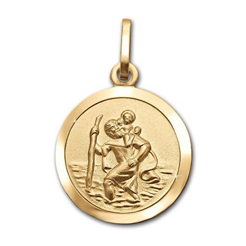 CLEVER SCHMUCK Golderner Kinder Anhänger kleiner Christopherus Ø 13 mm innen matt Rand glänzend 333 GOLD 8 KARAT von CLEVER SCHMUCK