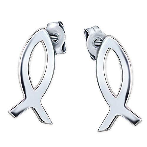 CLEVER SCHMUCK Silberne Paar kleine Ichthys Ohrstecker 10 mm schlicht glänzend christliches Symbol 925 Sterling Silber für Damen Kinder im Schmucketui von CLEVER SCHMUCK