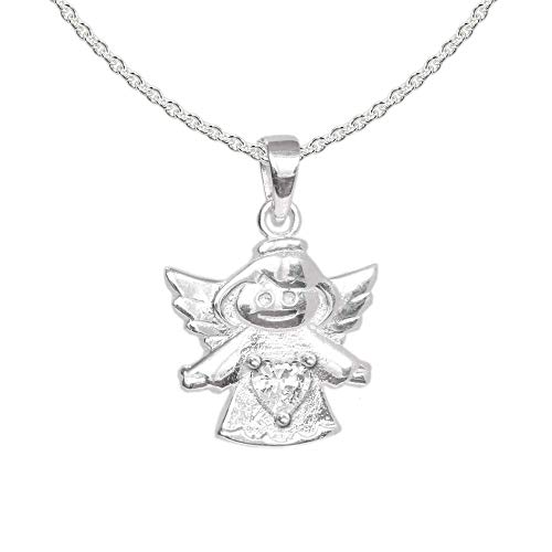 Clever Schmuck Kinder Halskette Schutzengel Anhänger 14 mm Zirkonia Herz weiß auf Engelskleid & Kette Erbs 42 cm 925 Sterling Silber für Junge oder Mädchen im weißen Etui weiß von CLEVER SCHMUCK