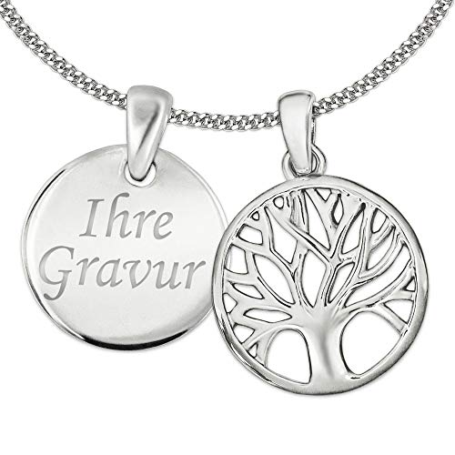 Clever Schmuck Set Anhänger Gravurplatte rund 12 mm inklusive Gravur + Baum des Lebens + Kette Sterling Silber 925 von CLEVER SCHMUCK