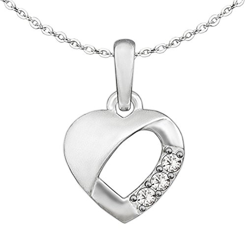 Clever Schmuck Set Damen Herzkette Mini Herz Anhänger 9 mm innen offen 3 Zirkonia & Kette Anker 42cm STERLING SILBER 925 im Ich liebe Dich-Etui von CLEVER SCHMUCK