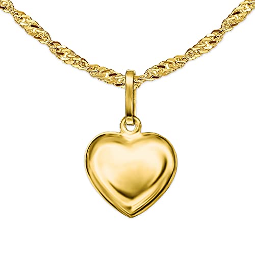 CLEVER SCHMUCK Goldene Damen Halskette mit Anhänger Herz 10 mm schlicht beidseitig leicht plastisch gewölbt & Kette Singapur 45 cm 925 Silber gold-plattiert Halskette im Etui Rot Ich Liebe Dich von CLEVER SCHMUCK