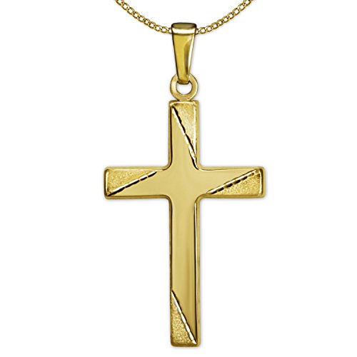 CLEVER SCHMUCK Goldkette mit Kreuzanhänger 24 mm Kreuzenden diamantiert verziert Kette Panzer 45 cm beides 333 Gold 8 Karat exklusiv im Schmucketui von CLEVER SCHMUCK