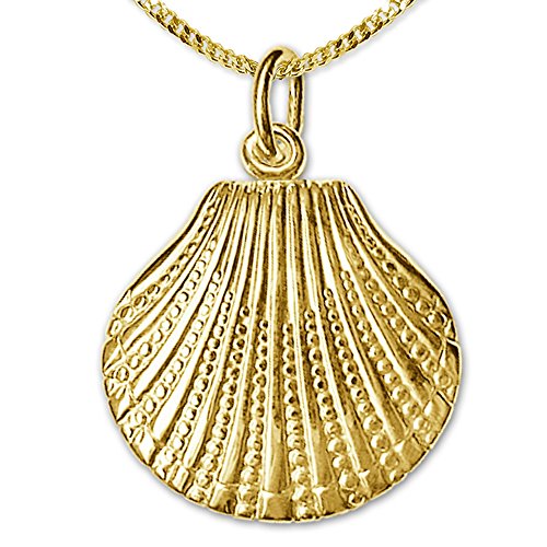 Clever Schmuck Set Goldener Anhänger Muschel 15 mm glänzend 333 GOLD 8 KARAT mit vergoldeter Kette Panzer 45 cm von CLEVER SCHMUCK