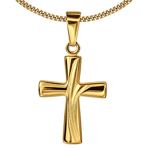 CLEVER SCHMUCK Set Goldener Anhänger elegantes Kreuz 17 mm mit 3 geschwungenen Bögen 333 GOLD 8 KARAT und vergoldeter Kette Panzer 40 cm im Kreuz Etui Sand von CLEVER SCHMUCK