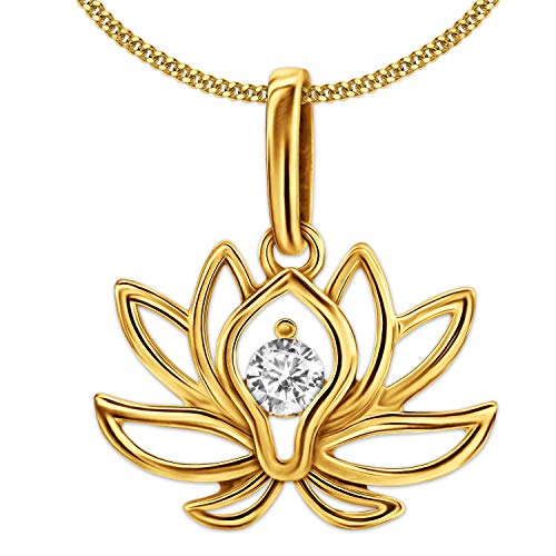 CLEVER SCHMUCK Goldene Damen Halskette Lotusblüte Anhänger Lotusblüte 17 x 12 mm in der Mitte 1 Zirkonia & feiner Kette Panzer 45 cm beides 333 GOLD 8 KARAT von CLEVER SCHMUCK