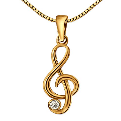 CLEVER SCHMUCK Goldener Damen Anhänger kleiner Notenschlüssel 15 mm Zirkonia weiß glänzend 333 Gold 8 Karat und vergoldeter Kette Venezia 42 cm im Schmucketui von CLEVER SCHMUCK