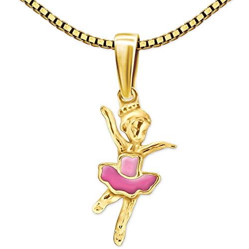 Clever Schmuck Set Mädchen Anhänger kleine Ballerina 16 mm pink rosa lackiert & Kette Venezia 38 cm 925 Sterling Silber gold-plattiert von CLEVER SCHMUCK