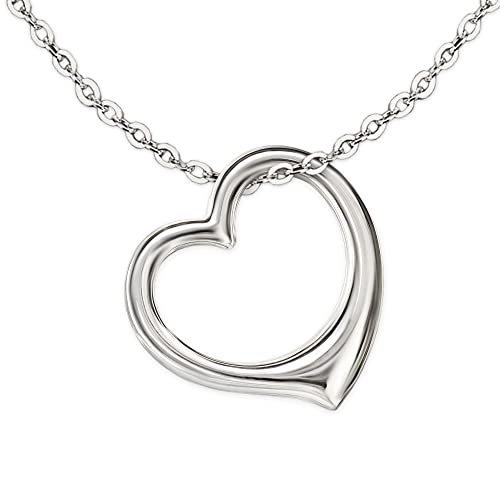 CLEVER SCHMUCK Damen Halskette Herz schwingend 12 mm Kette Anker 42 cm Sterling Silber 925 im Schmucketui von CLEVER SCHMUCK